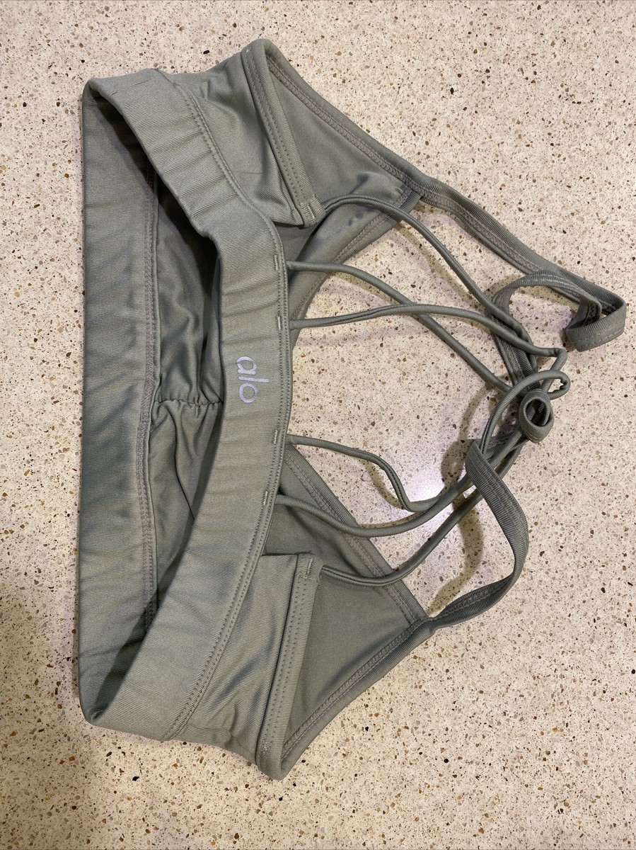 Alo Sports Bra Womens Green Criss Cross Back Active Wear Gym