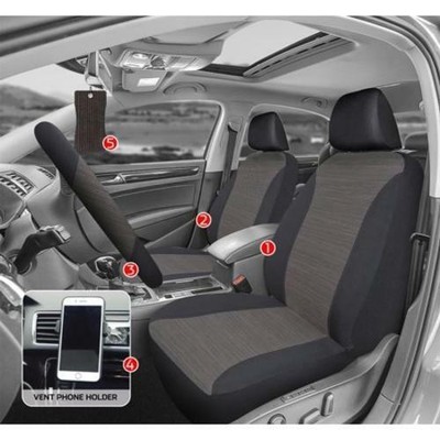 Auto Drive 5pc Woven Seat Cover Kit,Seat Cover, Steering Wheel Cover