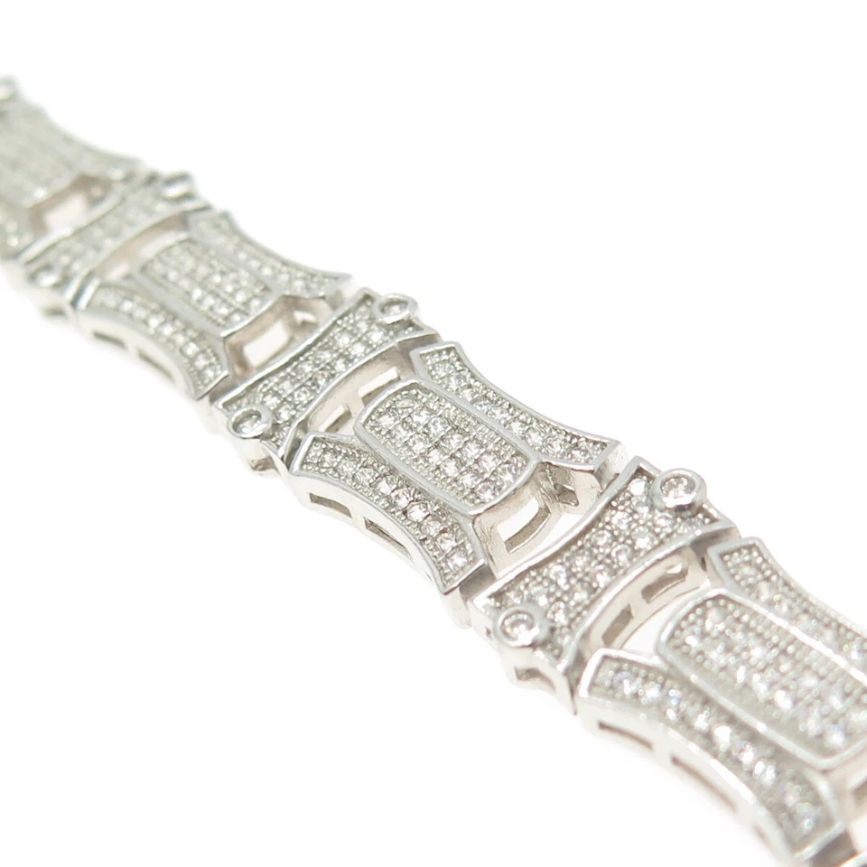 925 Sterling Silver Pave C Z Modernist Link Bracelet 8.25" - Image 3 of 4