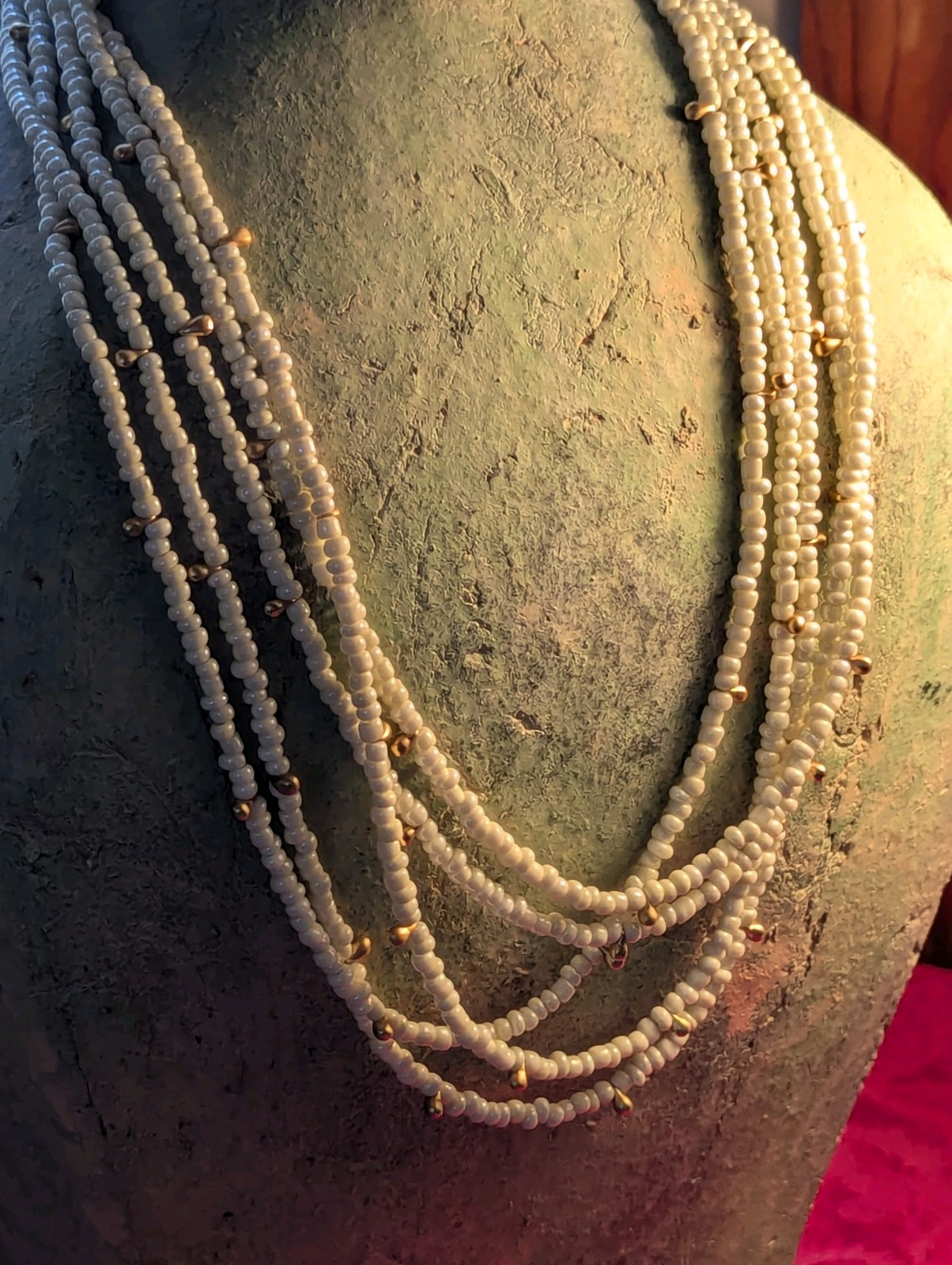 Express Cream White Multi Strand Beaded Adjustabl… - image 1