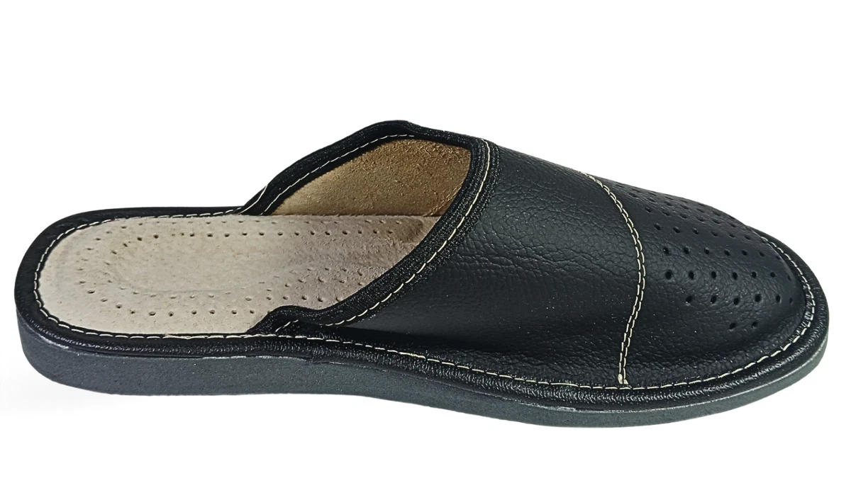 Herren Hausschuhe Leder Echtleder schwarz Pantoffeln Latschen Schlappen 40-46