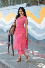 Gosriki Women'S Rayon Viscose Straight Printed Kurta With Pant (Manada Pink-G...