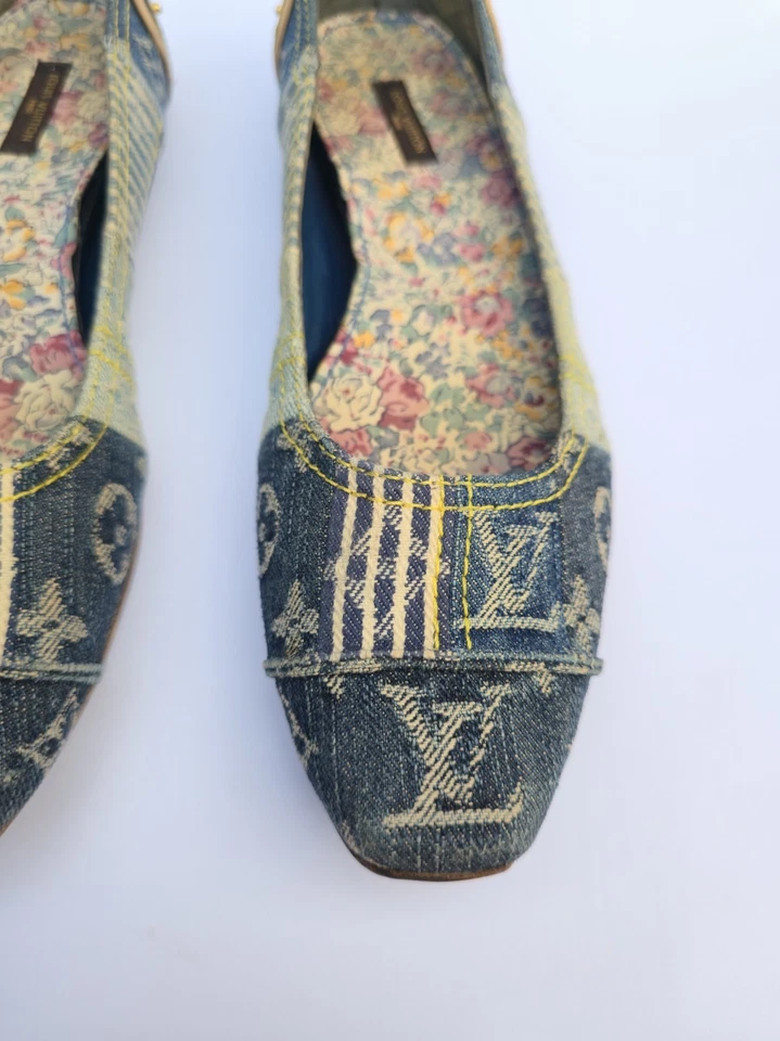 Auténtico Louis Vuitton Azul Monograma Denim Ballet Pisos Talla EU 38 / US 8 Foto 4 de 4