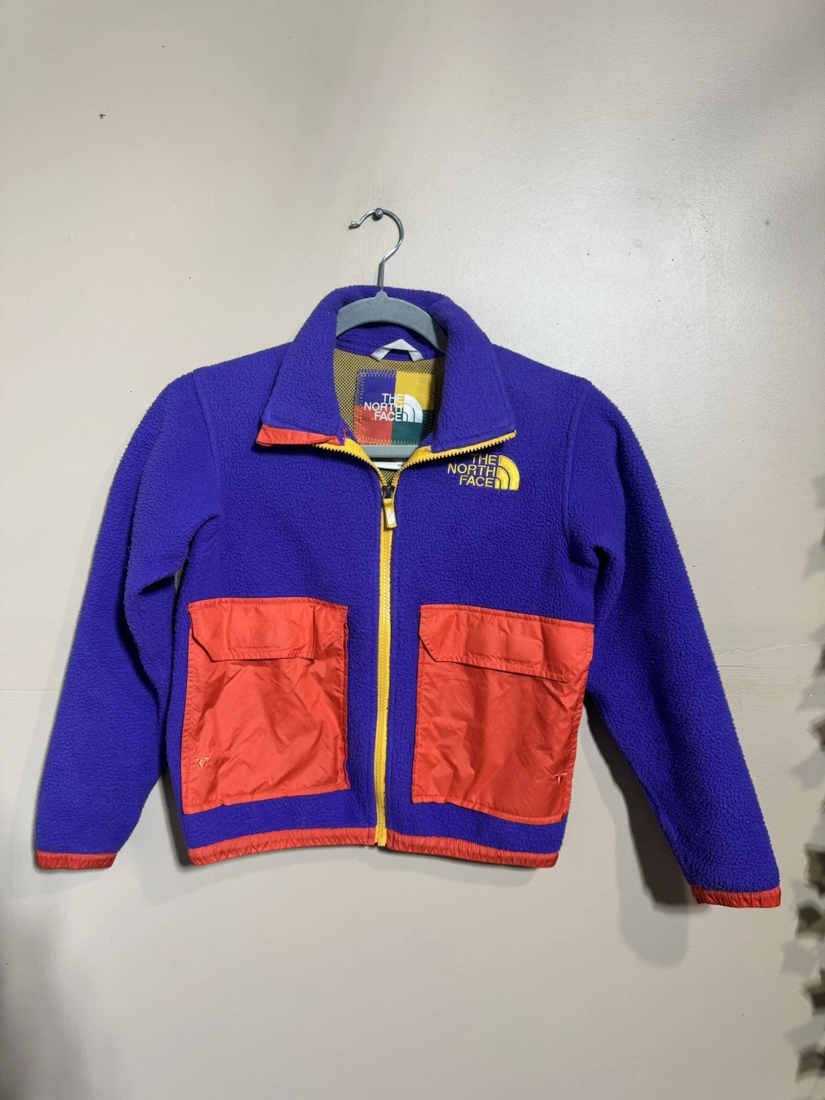 The North Face Jacket Youth Juniors 7-8 Colorblock Fleece Purple & Orange