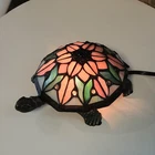 Vintage Tiffany Style Stained Glass Turtle Table Accent Lamp Art Nouveau