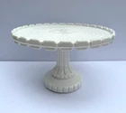 Antique Atterbury Waffle Milk Glass Pedestal Cake Stand 10" Victorian 1880s EAPG