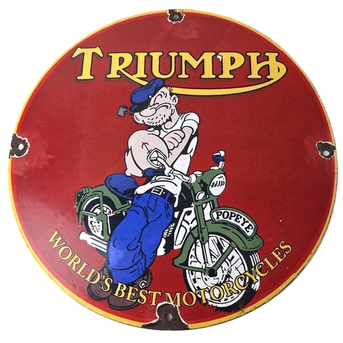Vintage Triumph Sign - Porcelain Automobiles Popeye Original Gas Oil Pump Sign