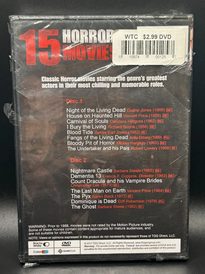 15 Horror Movies (2-DVD Set) Vincent Price Sealed New Christopher Lee - Image 2 of 4