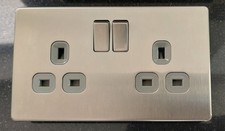 Screwless Double Electrical Socket Brushed Steel Finish