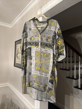 Versace Grey Yellow Printed Crêpe Tunic Top Dress Medium Size 8