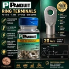 Panduit P6-14R-E Ring Terminal,  1/4 In Stud Size,  6 Awg,  2, 000 V,  Bare
