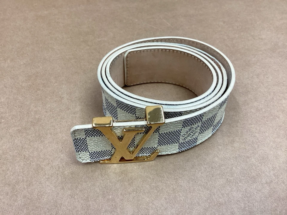 Talla 90/36 - Cinturón Louis Vuitton Damier Azul Cuero Blanco/Dorado 100% Auténtico! Foto 2 de 4