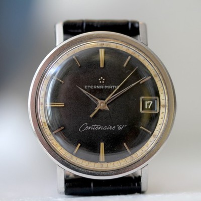 Vintage 1960s Eterna Matic Centenaire 61' Automatic Watch Black Dial / Serviced