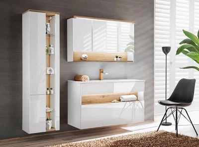 Design Badezimmer Möbel Bad 3 tlg. Set Garnitur Schrank Waschbecken Beleuchtung - Bild 1 von 4