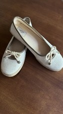 UGG Sylvester Espardrille Flats In A Beige Linen Canvas With Rope Bow Detail
