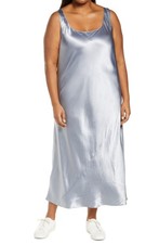 NWT Vince Square Neck Satin Tank Maxi in Piero Blue Bias Cut Dress XXXL 3XL 325