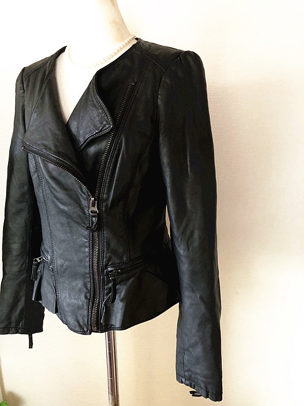 ZARA BASIC Lamb Leather Collarless Jacket Black M… - image 2