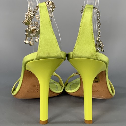 Sandalias RENE CAOVILLA Talla 6.5 Verde Chartreuse Seda Estrás Tirantes - Imagen 3 de 10