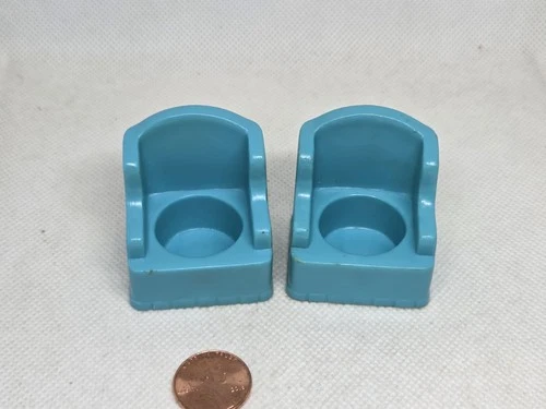 Vintage Fisher Price little people set/2 turquoise blue living room chairs