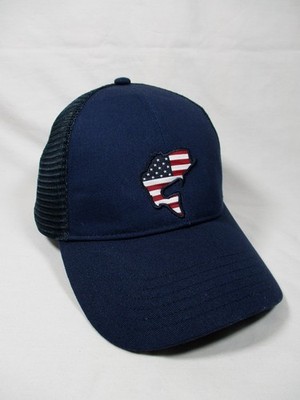 SIMMS Fishing Products Cap / Hat Red White Blue American Flag Fish Jumping LOGO
