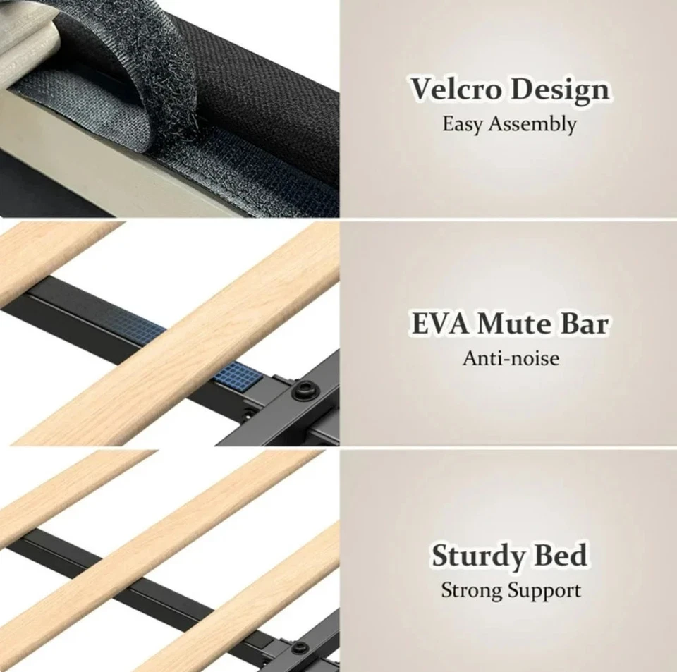 Marco De Cama Plataforma King Size Tapizada en Terciopelo Cama Cabecera Gris - Imagem 3 de 4