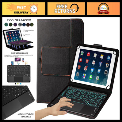 2-in-1 Bluetooth TouchPad Keyboard Case for 9''-11'' Tablets, Backlit Folio Cover