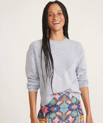 Marine Layer Olivia Sweater Crewneck Relaxed Fit Light Grey Heather Size Small
