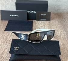 CHANEL SUNGLASSES BLACK WHITE FRAME 100 AUTHENTIC 2025 CLASSIC 6057 SHIELD