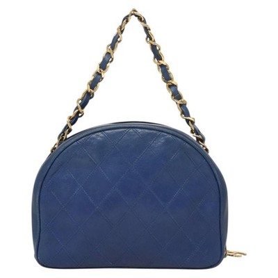 @@@ CHANEL Chain Bicolore Shoulder Bag Lamb Skin Blue Gold CC Auth