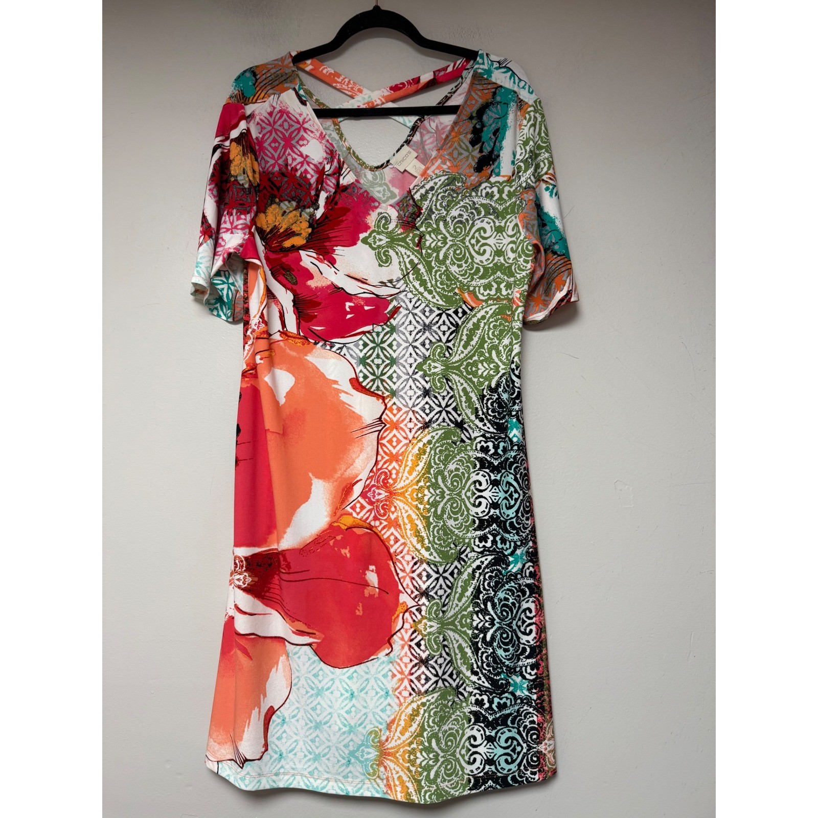 Chico's Shift Dress Womens 2 Large Multicolor Excellent Floral Paisley Boho