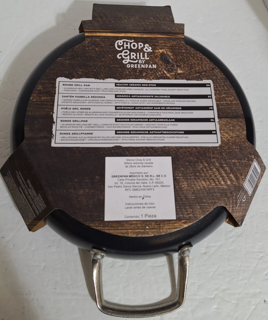 Greenpan Chop & Grill Cerámica Saludable Antiadherente, 11" Redondo Parrilla Sartén Parrilla Líneas