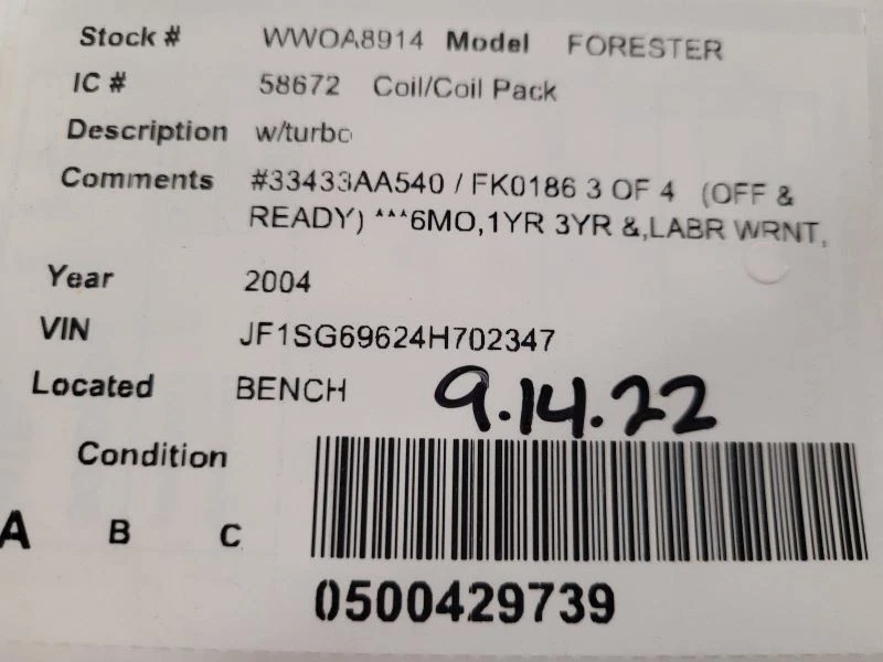 Bobina/encendedor con turbo compatible con 04-10 FORESTER 1619328 Foto 4 de 4