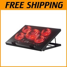 5-Fan Laptop Cooler, Adjustable Stand, Red LEDs