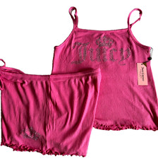 NWT Juicy Couture 2 Pc Pink BLING Pajama Sleepwear Set Size M COMFY STRETCHY