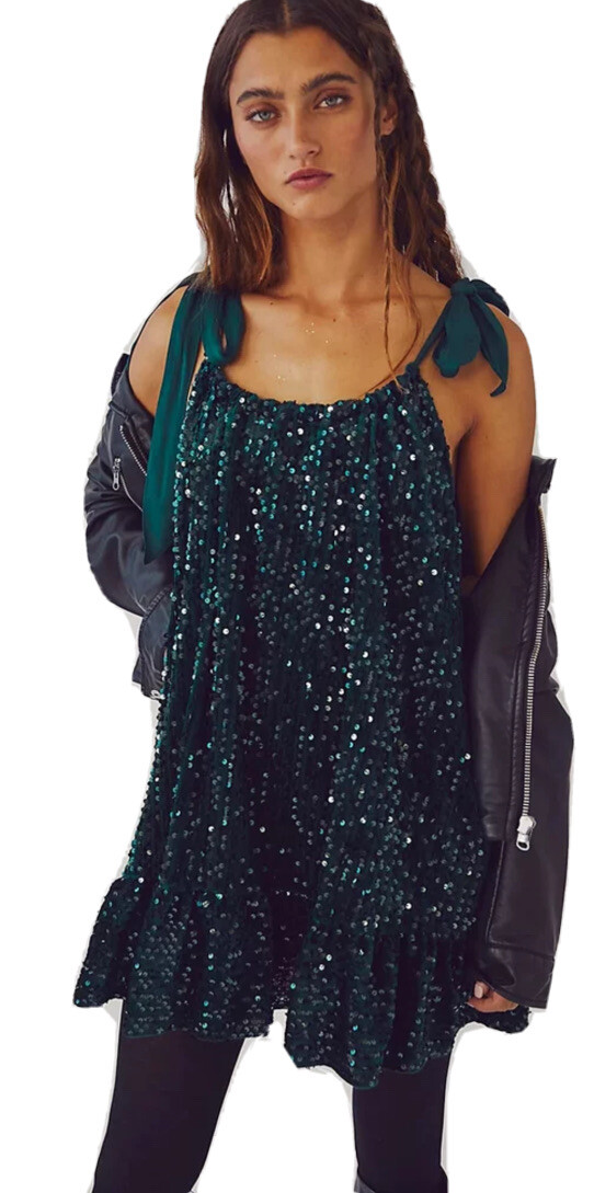 NWT Free People Nova Convertible Sequin Mini Dress Emerald Green Sparkle  A-2 | eBay