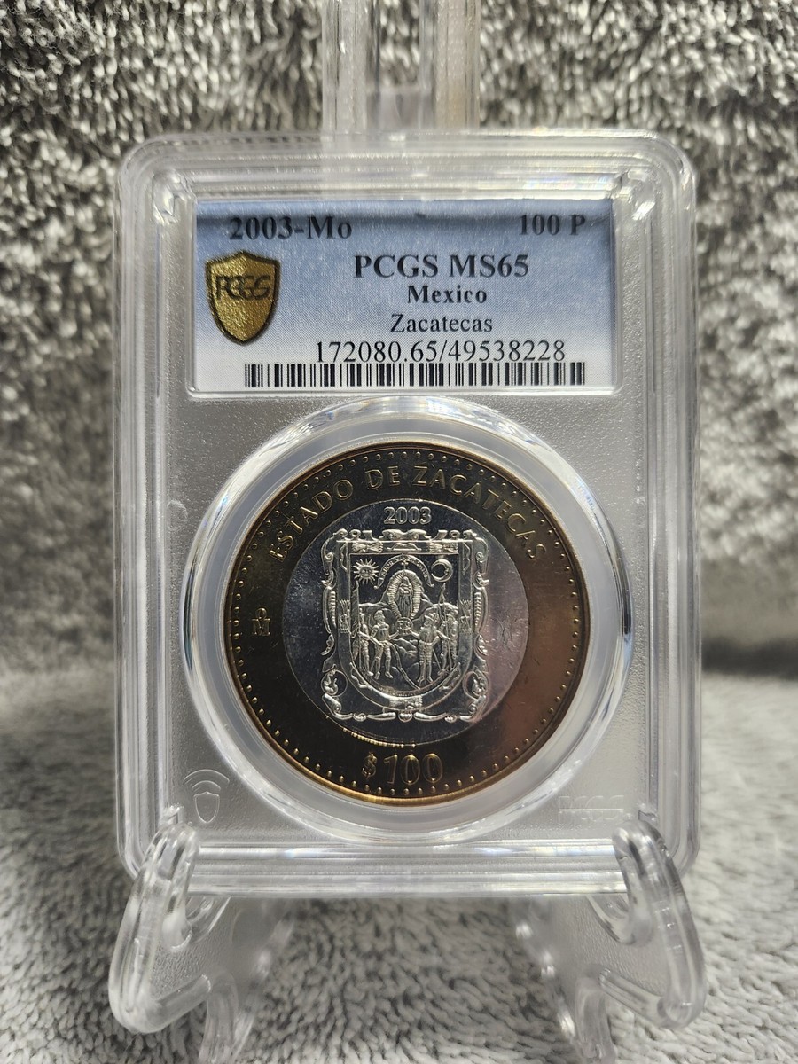 2003 MEXICO ZACATECAS 100 PESOS BI-METALLIC SILVER CENTER PCGS