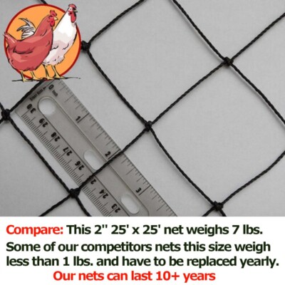 Poultry Netting 25' x 25' 2'' Mesh Heavy Knotted Aviary Nets Anti Bird Quail Net