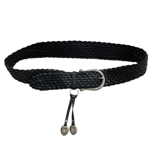 Michael Kors leather braided equestrian belt designer logo charms silver black - Afbeelding 1 van 8