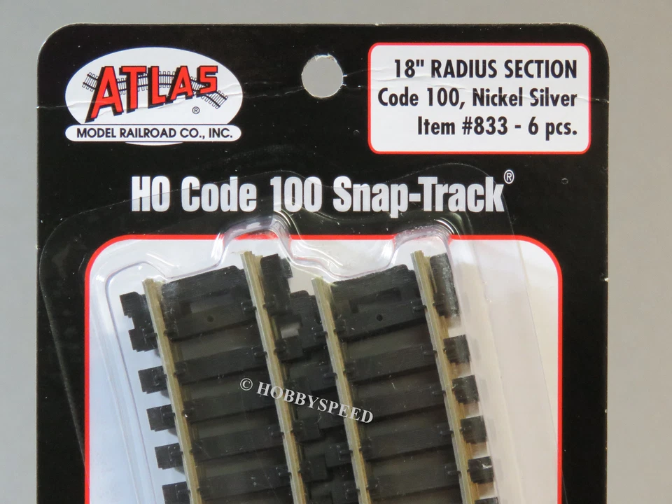 ATLAS 833 HO 18" RADIUS CURVE CODE 100 TRAIN TRACK (6) nickel silver rail ATL833 - Image 2 of 2