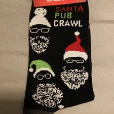 Bottoms Out Men’s Holiday Crew Socks "Santa Pub Crawl" One Size Fits Most | NWT