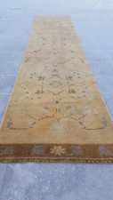 Vintage Area Rug Turkish Oushak Rug, Neutral Runner Rug 3x11 Antique Oushak Rug