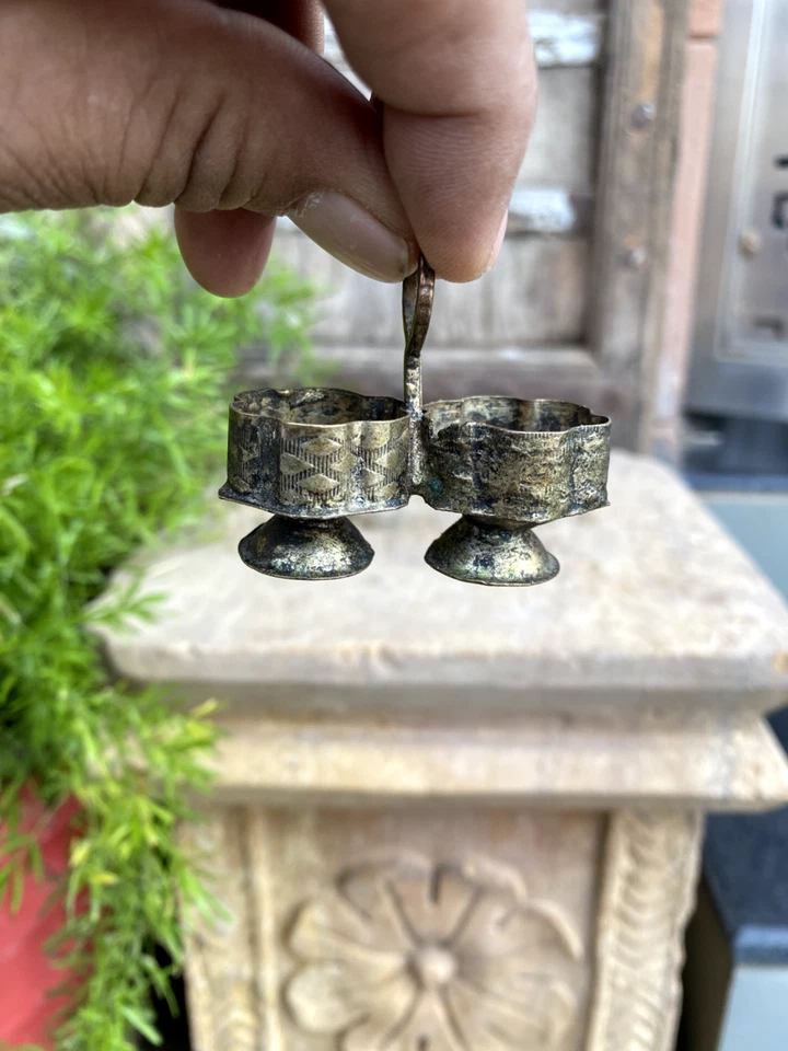 Antique Old Copper Silver Plated Floral Miniature Tika Bowl - Image 2 of 4