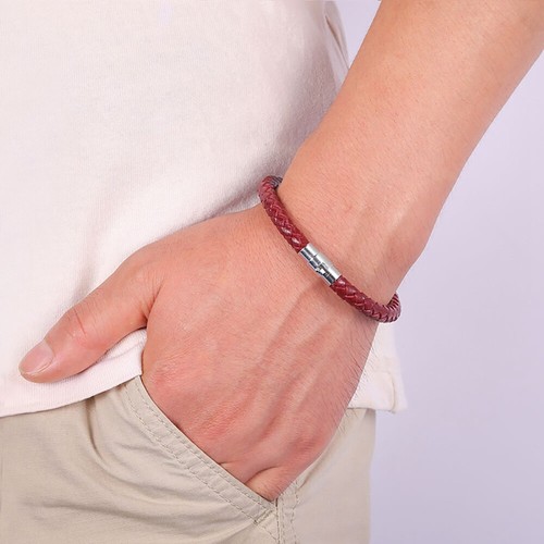 Zense - Pulsera de piel trenzada para hombre en color rojo ZB0258 - Imagen 6 de 9