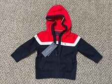 tommy hilfiger baby boy navy red cotton full zip sweater jacket 12m / 12 months