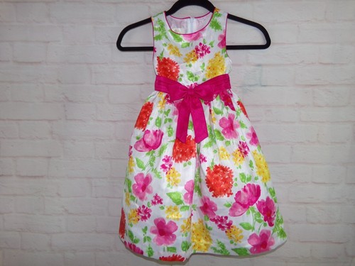 American Princess Girls size 6 White Pink and Green Floral A-Line Dress
