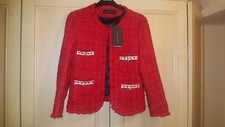 Bnwt Zara Red Fantasy Tweed Blazer Jacket Size Xs