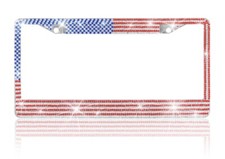 Stainless-steel Metal Usa American Flag Crystal Bling License Plate Frame