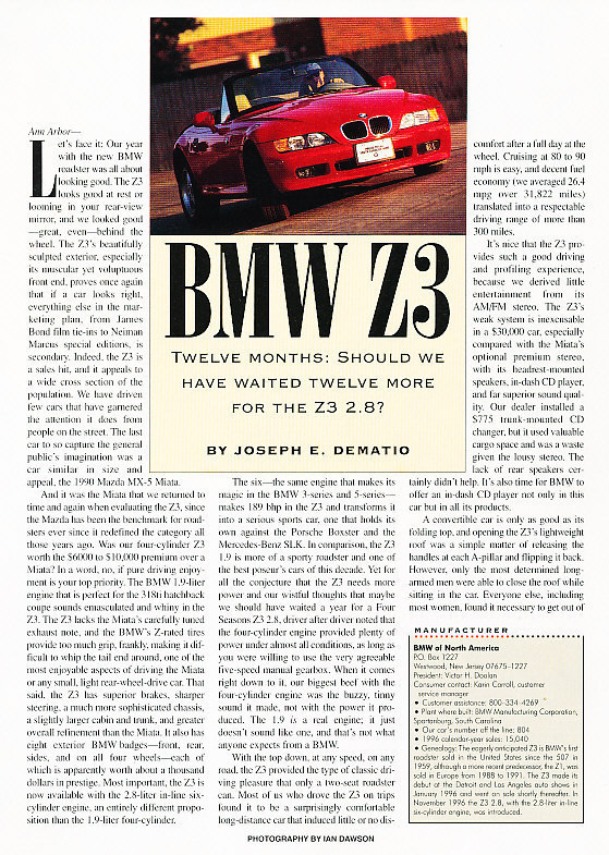 1996 BMW Z3 Roadster Original Car Review Print Article J510 | eBay
