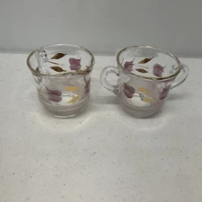 Vintage Gold Rim Creamer & Sugar Bowl Hand Painted Floral Glass Set