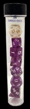 Sirius Dice SDZ000105 7 Piece Transparent Dice Set - Purple & White